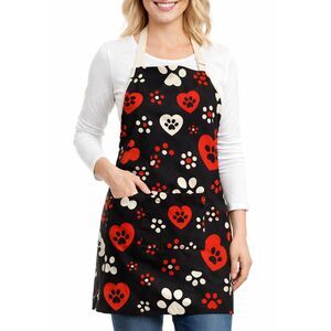 Temp-tations Cottagecore Apron Set Cotton Paw Heart Print Black Red OS